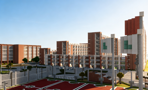校园建筑与篮球场